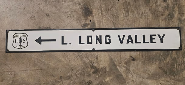 Rare Vintage US Forest Service Porcelain Sign - L. Long Valley Directional Sign