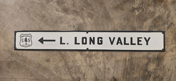 Vintage US Forest Service Porcelain Sign - L. Long Valley Directional Indicator