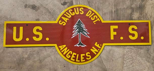 Vintage U.S. Forest Service Porcelain Sign - Saugus District, Angeles National Forest