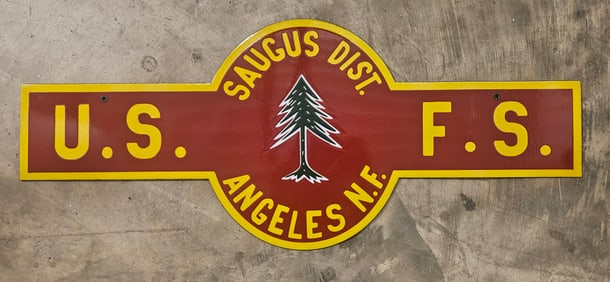 Rare Vintage US Forest Service Porcelain Sign - Saugus Dist. Angeles N.F.