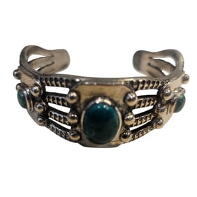 Vintage Sterling Cuff with Stormy Sky Turquoise – Desert Wind Relic, 65g
