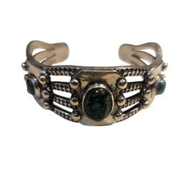 Sacred Mesa Sterling Cuff with Three Sky-Stone Turquoise Gems – 65g Earth Bond