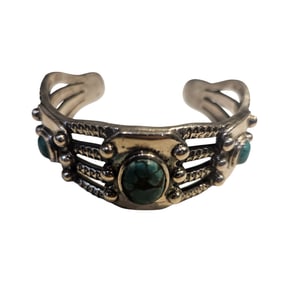 Vintage Navajo- Sterling Cuff – Web Turquoise Trio, 65g Raw Elegance