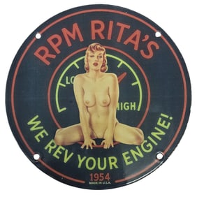 Unique 8-Inch Porcelain Sign - Rev Your Engine with RPM Rita's Distinct Design
