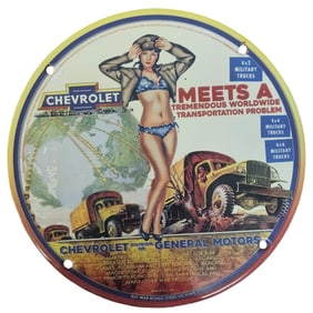 Unique 8-Inch Porcelain Sign Featuring Vintage Chevrolet Design