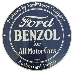 Custom 8-Inch Porcelain Sign Featuring Classic Ford Benzol Design for Car Enthusiasts