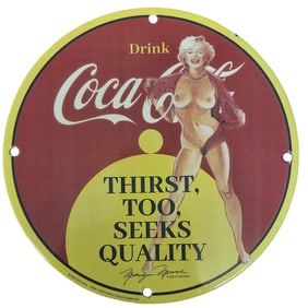 Marilyn Monroe Nude Coca-Cola Porcelain Sign – "Thirst Too Seeks Quality" Art