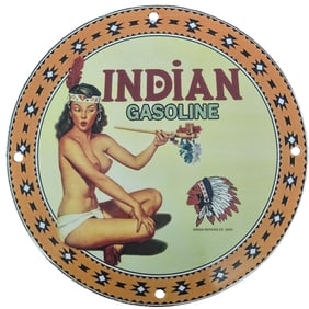 Custom Original Design 8 Inch Porcelain Sign - Unique Indian Gasoline Artwork