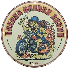 Custom Original 8 Inch Porcelain Sign - Grease Queens Revue Biker Theme Art