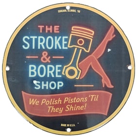 Unique 8-Inch Porcelain Sign: The Stroke & Bore Shop Decorative Art Piece