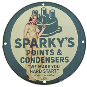 Unique 8-Inch Porcelain Sign Featuring Classic Automotive Artwork