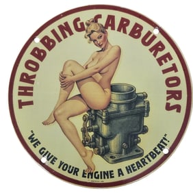 Unique 8-Inch Porcelain Sign Featuring Striking Automotive Artistry