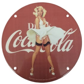 Marilyn Monroe Pin-Up Coca-Cola Porcelain Sign – White Dress Blown Up Scene