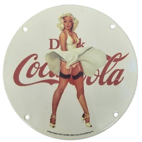 Marilyn Monroe Vintage Coca-Cola Porcelain Sign – Classic Cream Dress Pin-Up