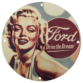 Marilyn Monroe Ford "Drive the Dream" Porcelain Sign – Retro Glam Ad Artwork