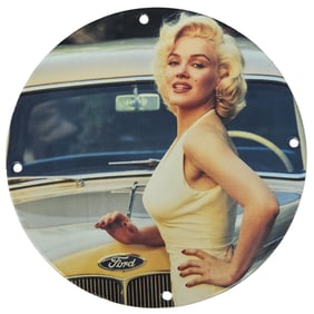 Classic Car Ad Marilyn Monroe Porcelain Sign – Leaning on Ford Car  Hood