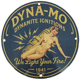 Custom One-of-a-Kind 8-Inch Porcelain Dyna-Mo Sign ? Unique Vintage Style Decor