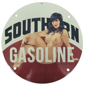 Unique 8-Inch Porcelain Sign Featuring Southern Gasoline Artwork