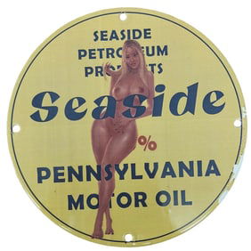 Custom Handcrafted 8-Inch Porcelain Sign - Seaside Motor Oil Design
