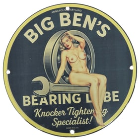 Custom 8-Inch Porcelain Sign - Unique Big Ben's Bearing Lube Design