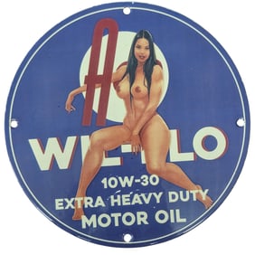 Original 8-Inch Porcelain Sign Featuring Unique Motor Oil Design