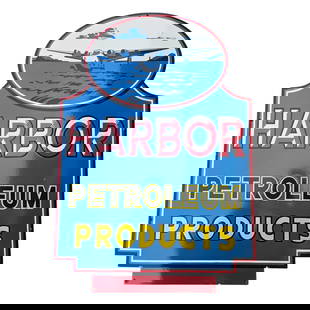 Vintage Harbor Petroleum Products Porcelain Sign ? A Collector's Dream 39"x35": Step into the world of classic Americana with this captivating Vintage Harbor Petroleum Products porcelain sign. Highly sought after by collectors and enthusiasts alike, this remarkable piece showcase