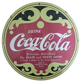 Vintage Coca-Cola Brain Tonic Porcelain 12" Sign – Antique Advertising Style