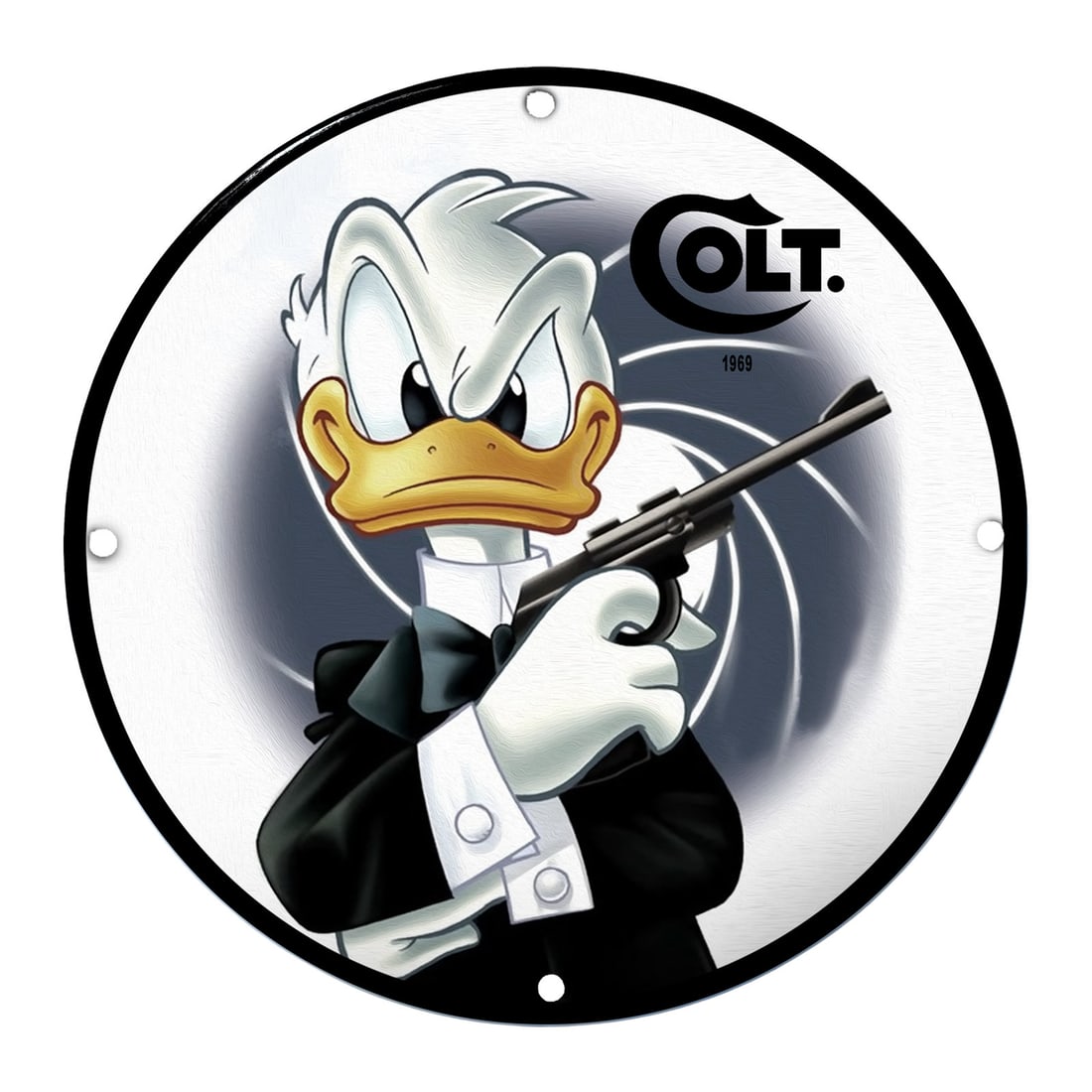 Colt 1969 Porcelain Sign Featuring Iconic Cartoon Character with a Twist