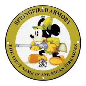 Mickey Mouse Springfield Armory Porcelain Sign with Iconic 1949 Branding