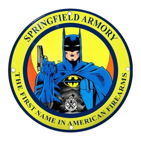 Springfield Armory Batman-Themed Porcelain Sign - The First Name in American Firearms