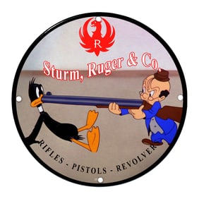 Sturm, Ruger & Co. Porcelain Sign Featuring Iconic Cartoon Characters