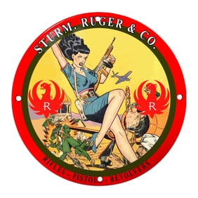 Sturm, Ruger & Co. Dynamic Porcelain Sign Featuring Iconic Artwork and Branding