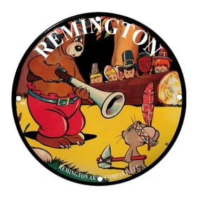 Charming Remington 1946 Porcelain Sign with Playful Animal Characters