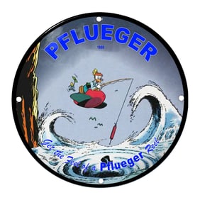 Vintage Pflueger Fishing Sign - Catch the Adventure with Stunning Artwork