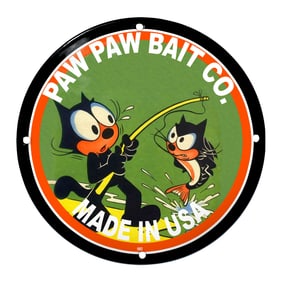 Paw Paw Bait Company Porcelain Sign Featuring Animated Cat Characters