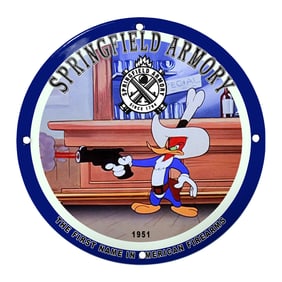 Colorful Springfield Armory Porcelain Sign Featuring Iconic Cartoon Character
