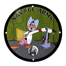 Savage Arms Porcelain Sign Featuring Daffy Duck ? A Unique Cartoon Sign for Collectors