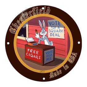 Chesterfield Cigars Sign Featuring Cartoon Character in Vivid Colors