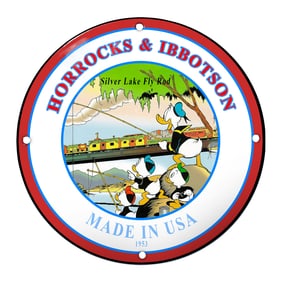 Charming Porcelain Fishing Sign with Ducks and Scenic Landscape - 1953 Horrocks & Ibbotson