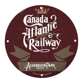 Vintage Canada Atlantic Railway Porcelain Sign with Crown and Elegant Typography