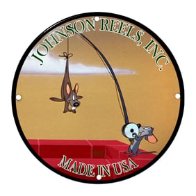 Charming Johnson Reels Sign Featuring Classic Cartoon Characters - Made in USA