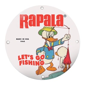 Vintage 1963 Rapala Fishing Sign Featuring Cartoon Character Duck