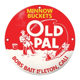 Eye-Catching Old Pal Minnow Buckets Sign for Bob's Bait in Isleton, California