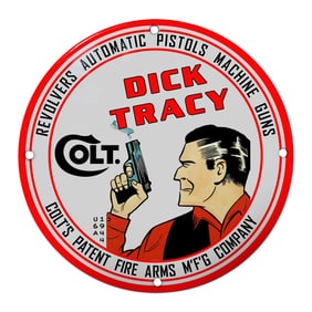 Vintage Dick Tracy Colt Advertisement Porcelain Sign - Revolvers & Automatic Pistols Art