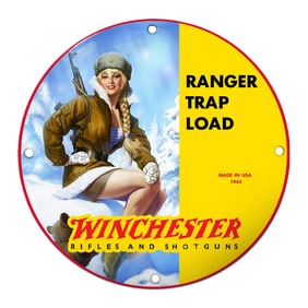 Winchester Ranger Trap Load Porcelain Sign with Retro Snowy Woman Design