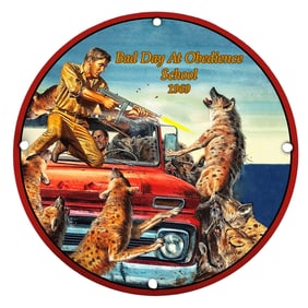 Bad Day at Obedience School 1969: Hilarious Porcelain Sign with Vivid Imagery