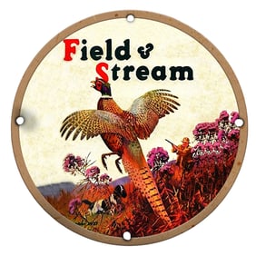 Vibrant 'Field & Stream' Porcelain Sign with Majestic Pheasant Artwork