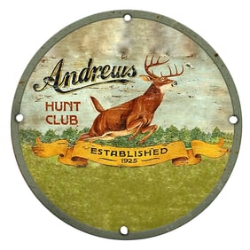 Andrews Hunt Club Porcelain Sign - Established 1925 with Majestic Deer Artwork