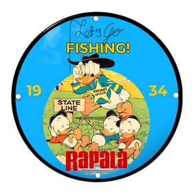 Vintage Porcelain Sign: Let's Go Fishing with Donald Duck and Friends