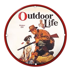 Charming Porcelain Sign Depicting Outdoor Life - October 1931 Edition